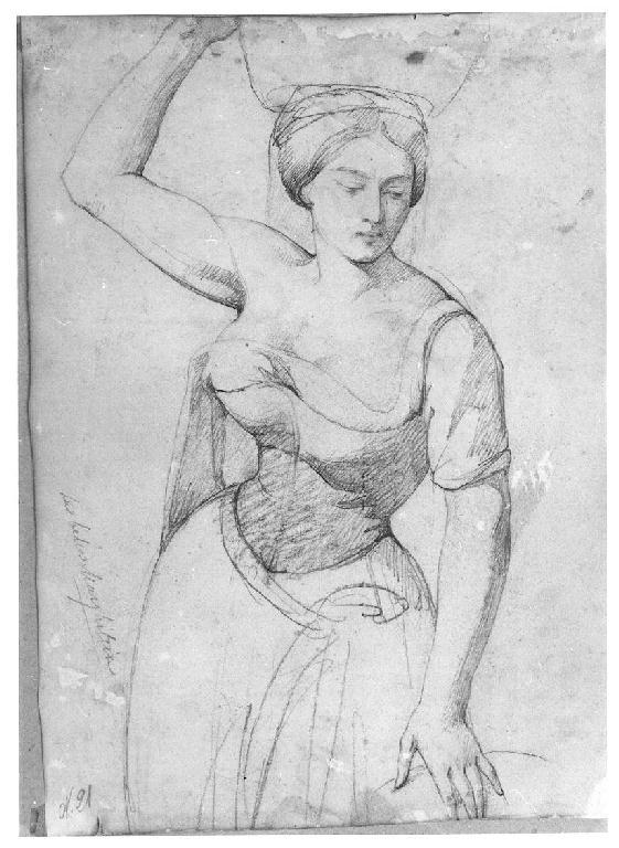 Studio di una giovane donna in costume regionale, giovane donna (disegno, opera isolata) di Levi Gioacchino (metà sec. XIX)
