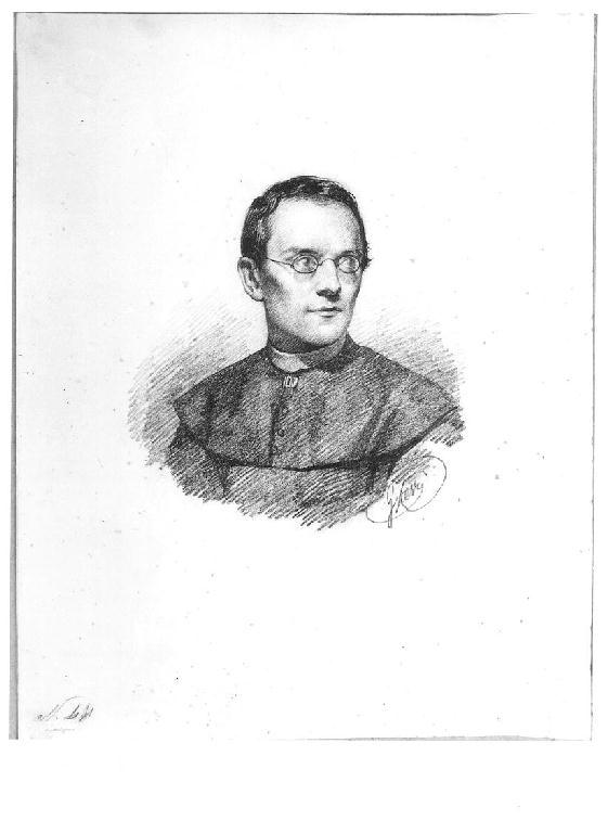 Ritratto a mezzo busto di uomo in abiti ecclesiastici, ritratto d'uomo (disegno, opera isolata) di Levi Gioacchino (terzo quarto sec. XIX)