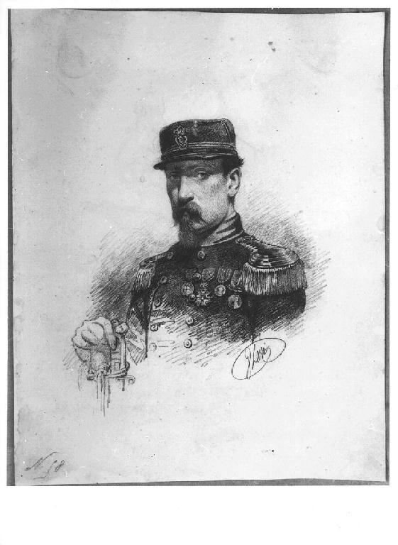 Ritratto a mezzo busto di uomo in abiti militari, ritratto d'uomo (disegno, opera isolata) di Levi Gioacchino (terzo quarto sec. XIX)