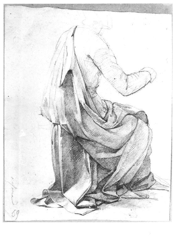 Studio di figura seduta con panneggio, figura maschile (disegno, opera isolata) di Levi Gioacchino (metà sec. XIX)