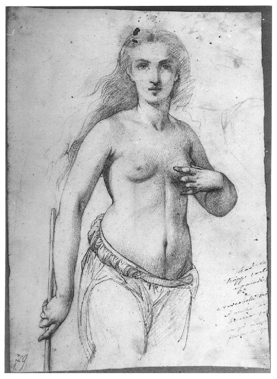 Mezzo nudo di donna, figura femminile (disegno, opera isolata) di Levi Gioacchino (terzo quarto sec. XIX)