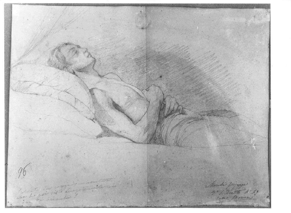 Uomo coricato, figura maschile (disegno, opera isolata) di Levi Gioacchino (terzo quarto sec. XIX)