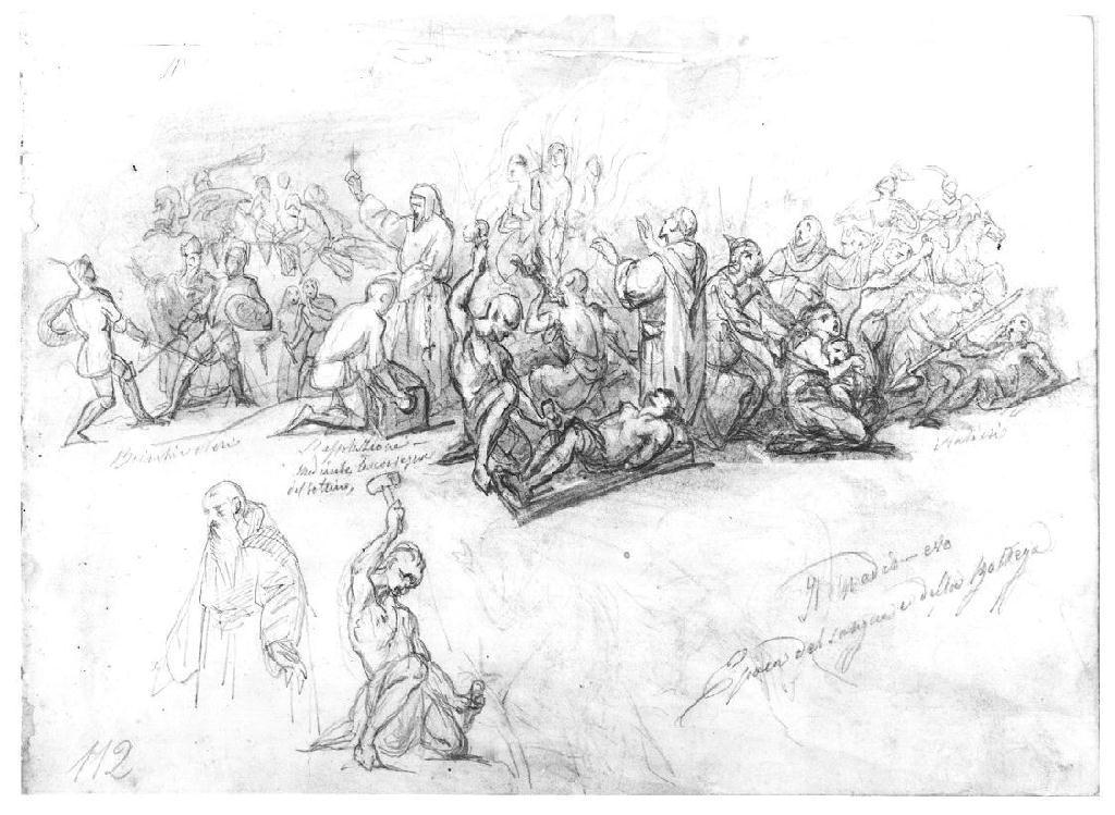 Studio di composizione, figure maschili (disegno, opera isolata) di Levi Gioacchino (terzo quarto sec. XIX)