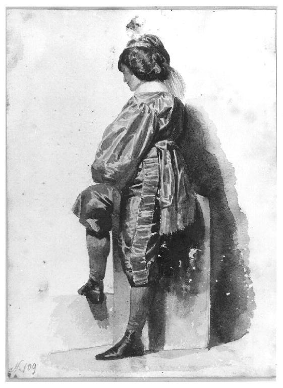 Studio di donna in costume di paggio, figura femminile (disegno, opera isolata) di Levi Gioacchino (seconda metà sec. XIX)