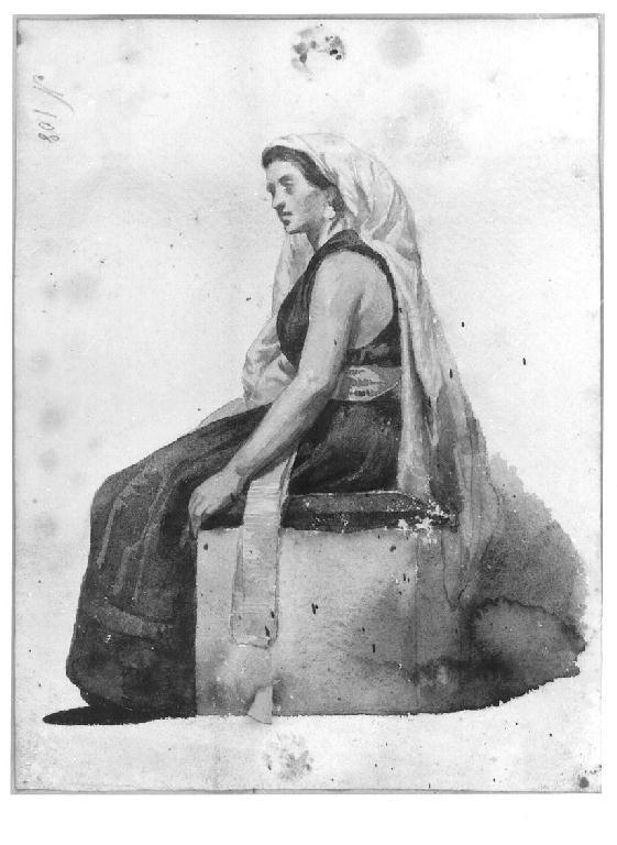 Studio di donna in costume regionale, figura femminile (disegno, opera isolata) di Levi Gioacchino (seconda metà sec. XIX)