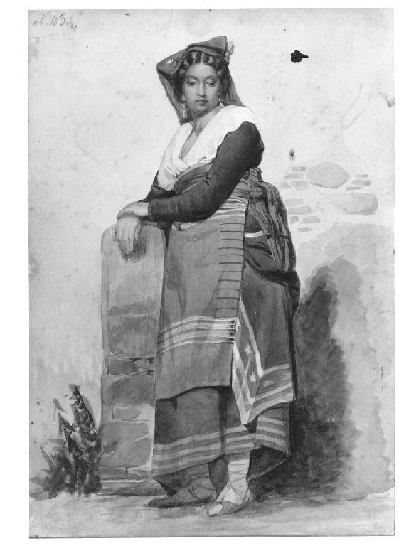 Donna in costume regionale, figura femminile (disegno, opera isolata) di Levi Gioacchino (seconda metà sec. XIX)