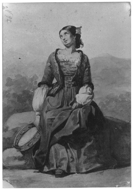 Donna in costume regionale, figura femminile (disegno, opera isolata) di Levi Gioacchino (seconda metà sec. XIX)