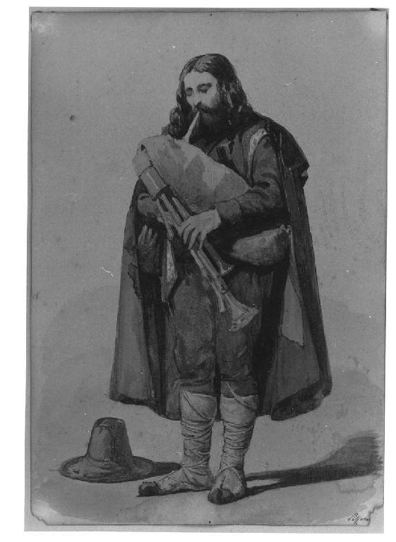 Uomo in costume regionale, figura maschile (disegno, opera isolata) di Levi Gioacchino (seconda metà sec. XIX)