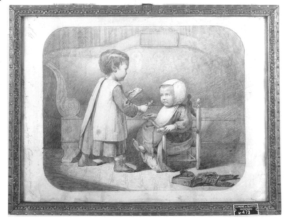 Bimbi che giocano, bambini che giocano (disegno, opera isolata) di Levi Gioacchino (seconda metà sec. XIX)