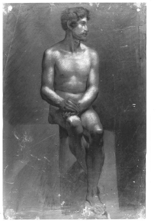 Studio di nudo seduto, giovane nudo (disegno, opera isolata) di Levi Gioacchino (metà sec. XIX)