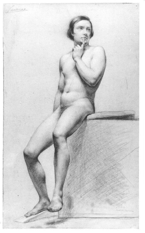 Studio di nudo seduto, giovane nudo (disegno, opera isolata) di Levi Gioacchino (metà sec. XIX)