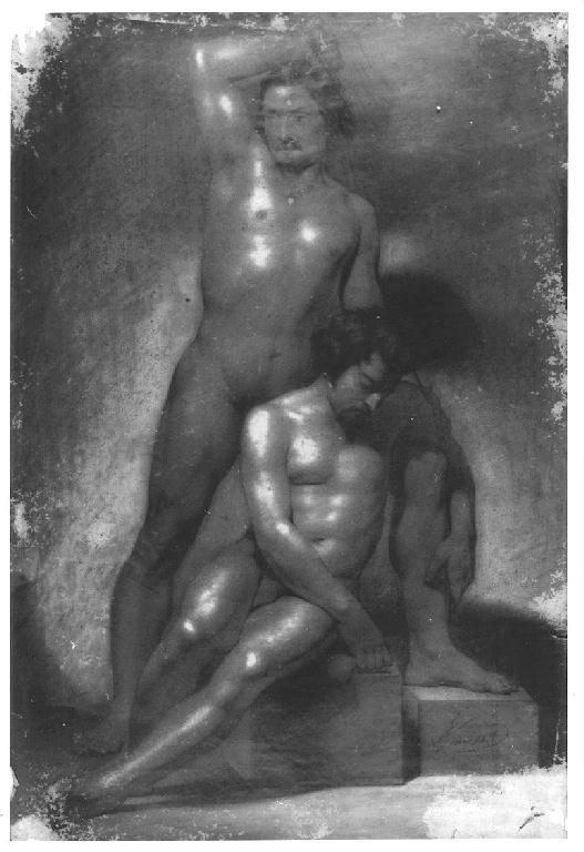 Studio una coppia di nudi, figure maschili (disegno, opera isolata) di Levi Gioacchino (metà sec. XIX)