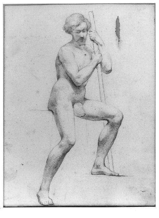 Studio di nudo virile seduto, giovane nudo (disegno, opera isolata) di Levi Gioacchino (metà sec. XIX)