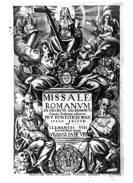 Allegoria della Fede; angeli con strumenti della Passione; Evangelisti (stampa) di Otteren Hubert van, Sadeler Raphael I (sec. XVII)