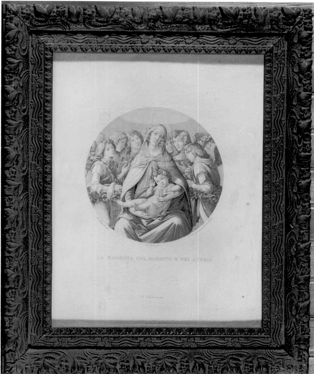 MADONNA CON BAMBINO E SEI ANGELI (stampa) di Cornacchia Giovanni, Filipepi Alessandro detto Botticelli Sandro (metà sec. XIX)