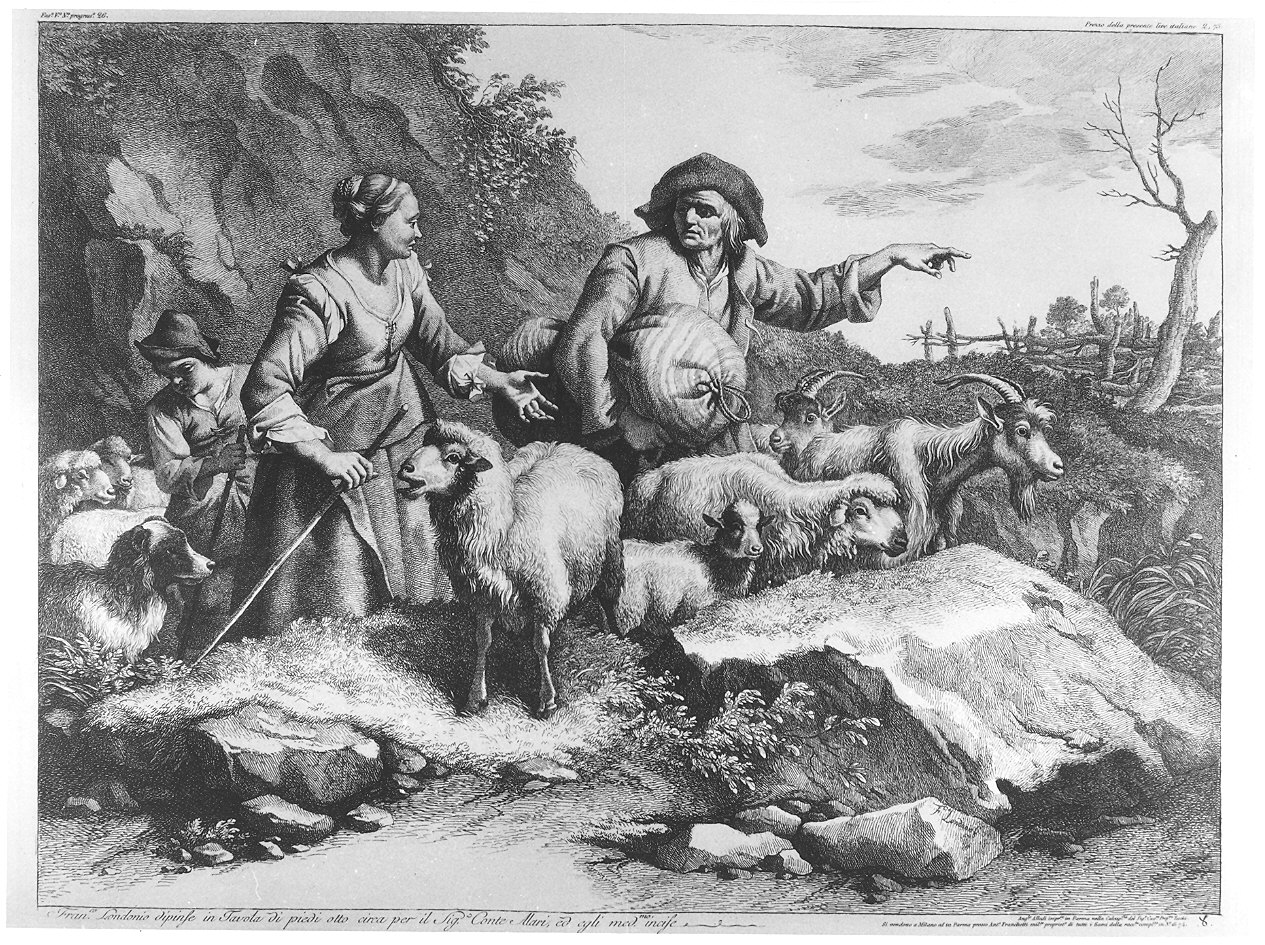 pastori con gregge (stampa, serie) di Londonio Francesco (terzo quarto sec. XVIII)
