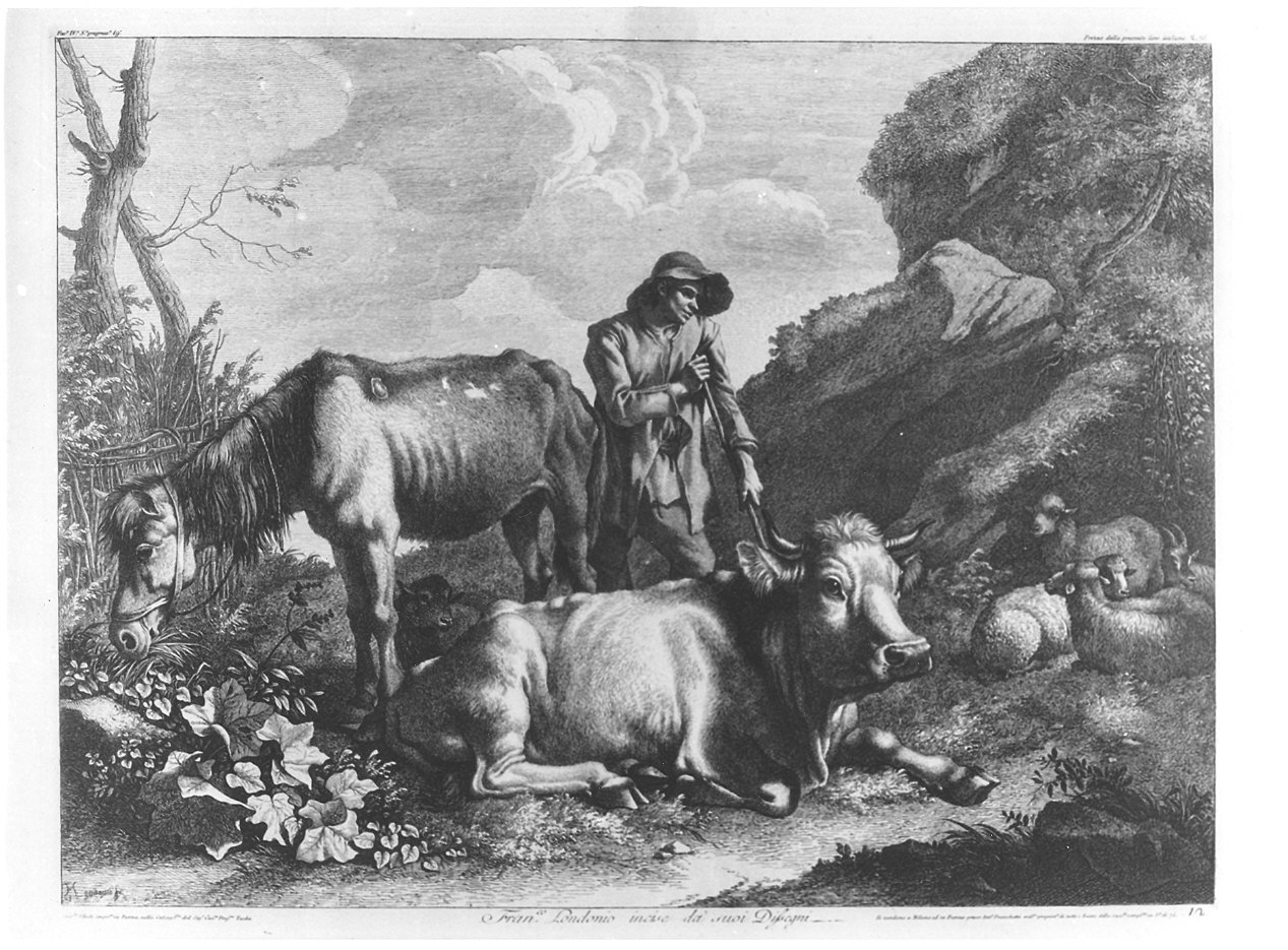 pastore con gregge (stampa, serie) di Londonio Francesco (terzo quarto sec. XVIII)