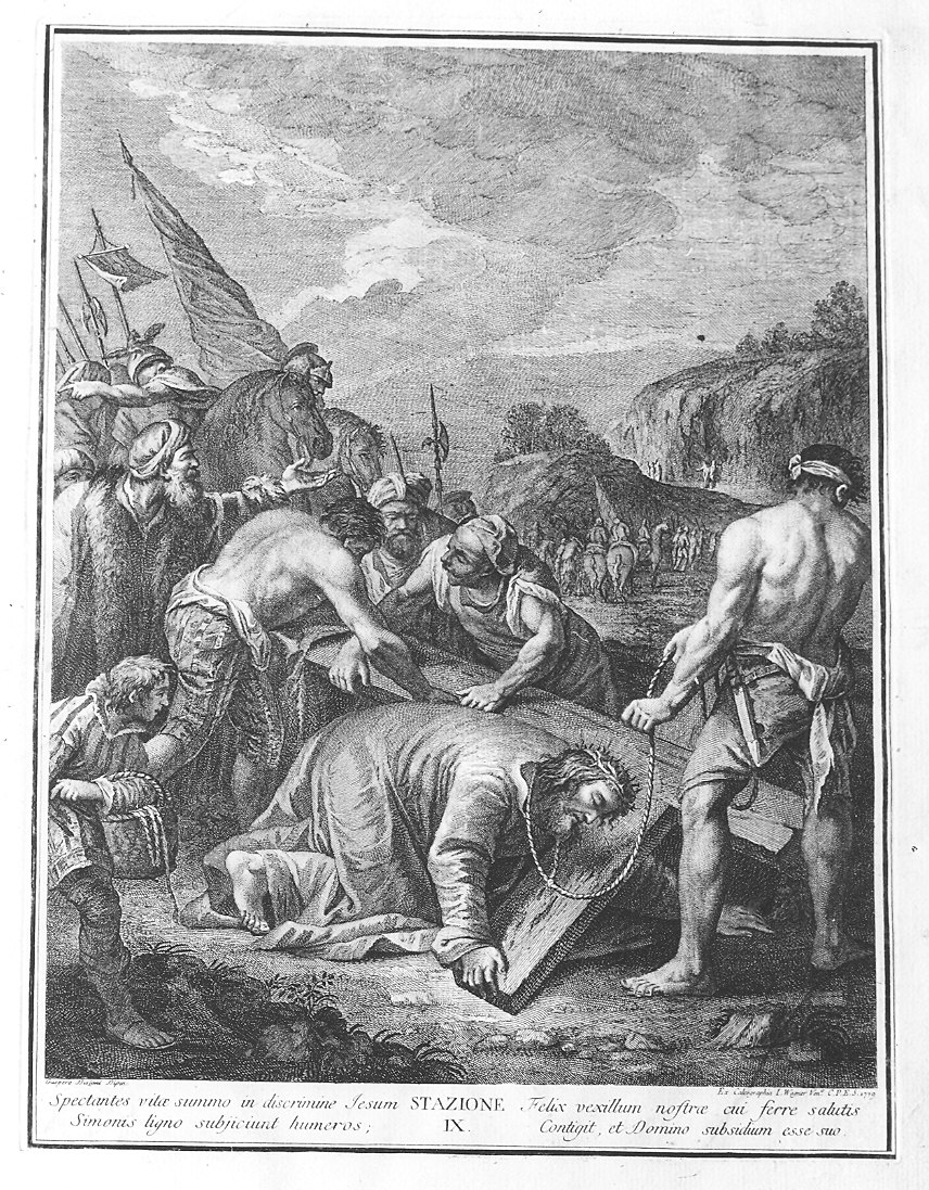 stazione IX: Gesù cade sotto la croce la terza volta (stampa, serie) di Biriani Gaspero (sec. XVIII)