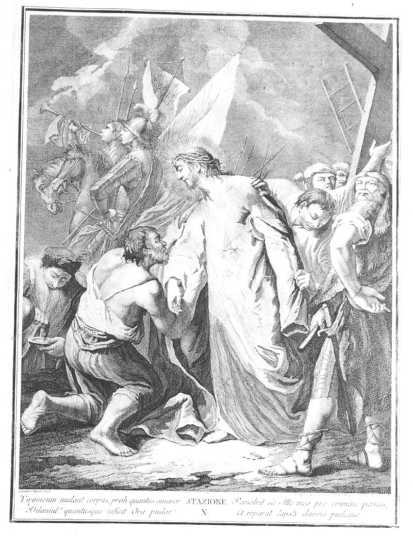 stazione X: Gesù spogliato e abbeverato di fiele (stampa, serie) di Angeli Giuseppe, De Colle Pellegrino (sec. XVIII)