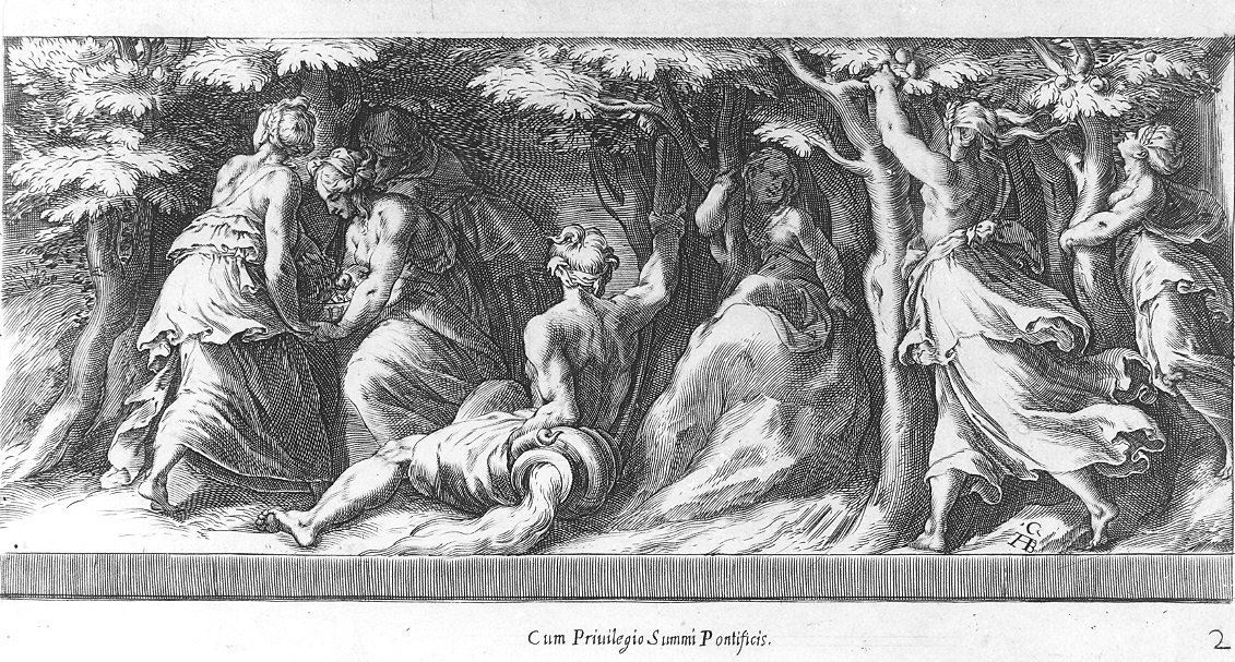 scena campestre con figure (stampa) di Alberti Cherubino (fine/inizio secc. XVI/ XVII)
