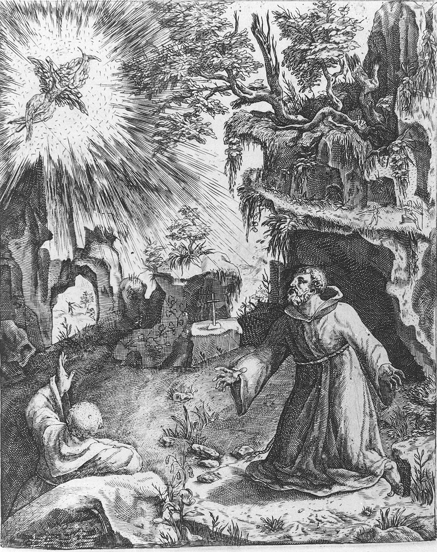 San Francesco d'Assisi riceve le stimmate (stampa) - ambito emiliano (?) (sec. XVII)