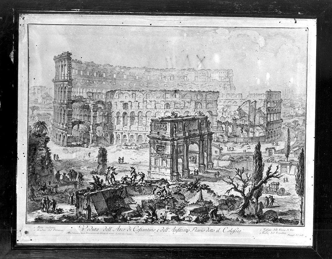 veduta dell'arco di Costantino e dell'anfiteatro Flavio a Roma (stampa, serie) di Piranesi Giovanni Battista (sec. XVIII)