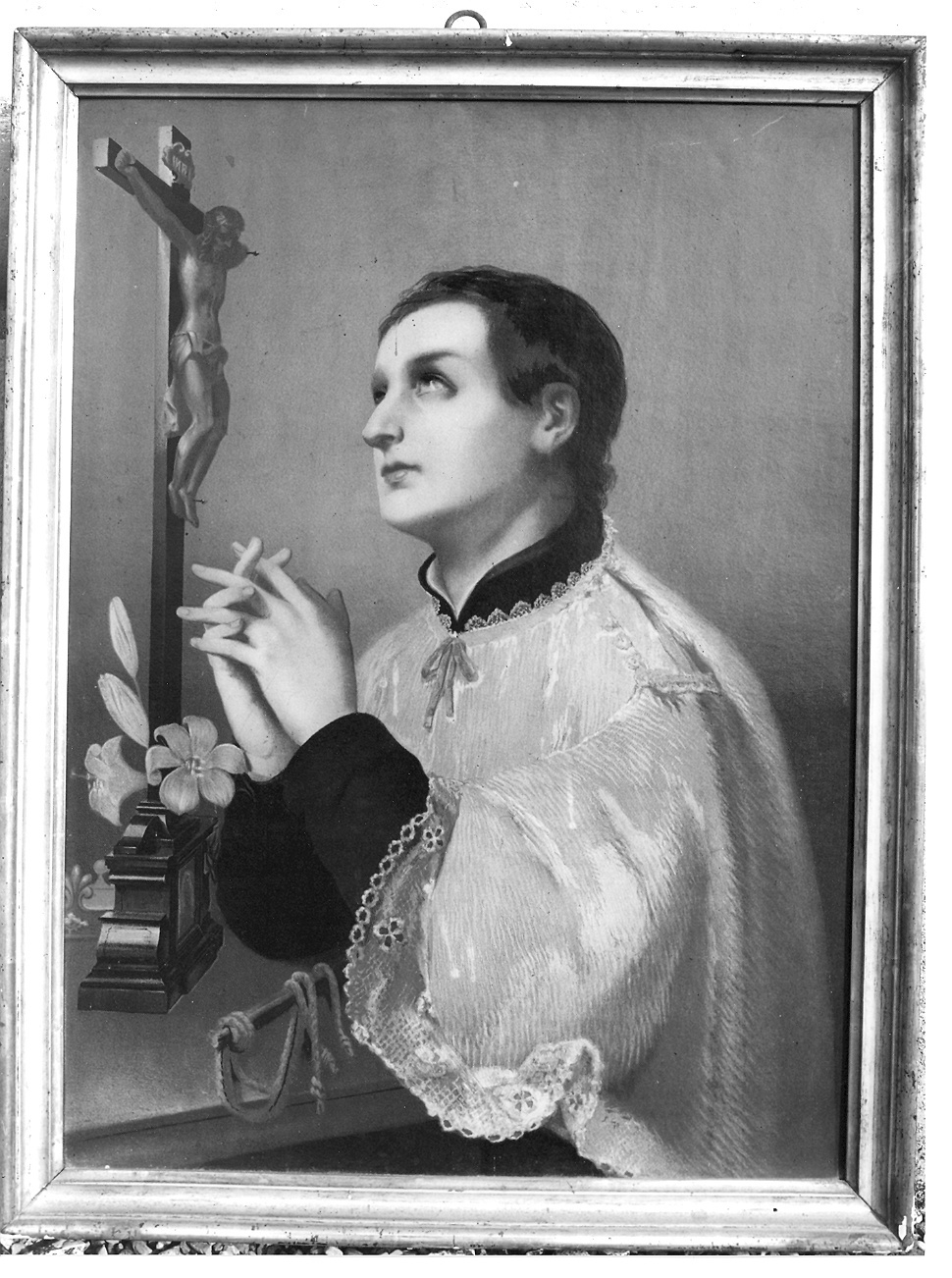 San Luigi Gonzaga in preghiera (stampa a colori) - produzione emiliana (prima metà sec. XX)