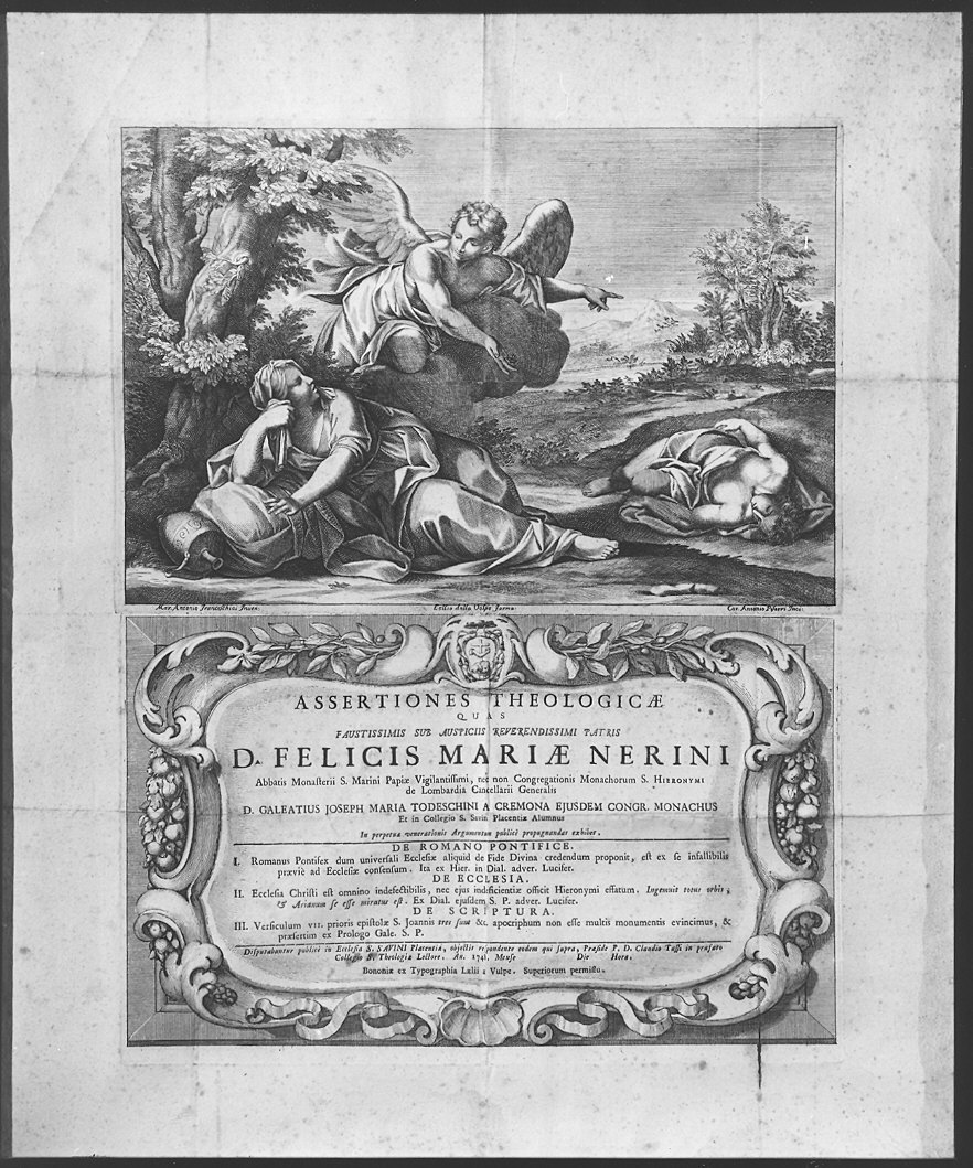 testata delle tesi teologiche di Galeazzo Giuseppe Maria Todeschini (stampa) di Pisarri Carlo Antonio, Franceschini Marcantonio (prima metà sec. XVIII)