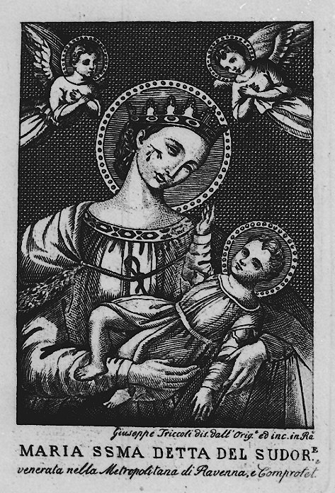 Maria Santissima detta del Sudore, Madonna con Bambino (stampa) di Triccoli Giuseppe (prima metà sec. XIX)