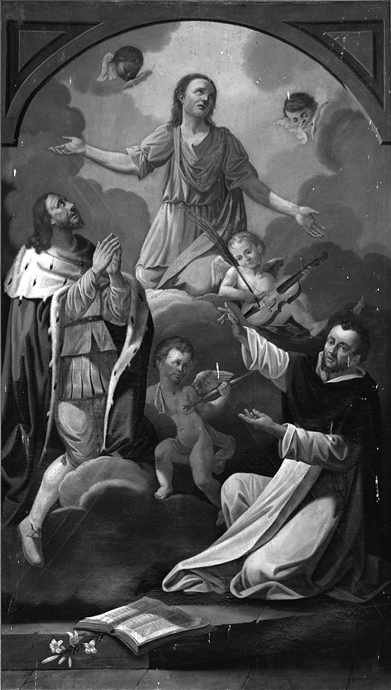 San Genesio tra San Ludovico Re e San Vincenzo Ferrer (dipinto) di Tedeschi Gaetano G (sec. XIX)