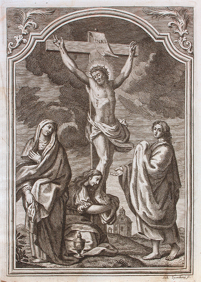 Crocifissione di Cristo (stampa) di Zamboni Sebastiano (sec. XVIII)