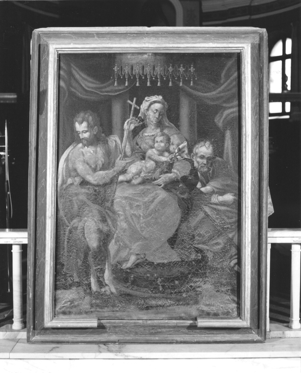 Madonna con Bambino in trono e i Santi Giovanni Battista e Giuseppe (dipinto) - ambito parmense (fine/inizio secc. XVI/ XVII)