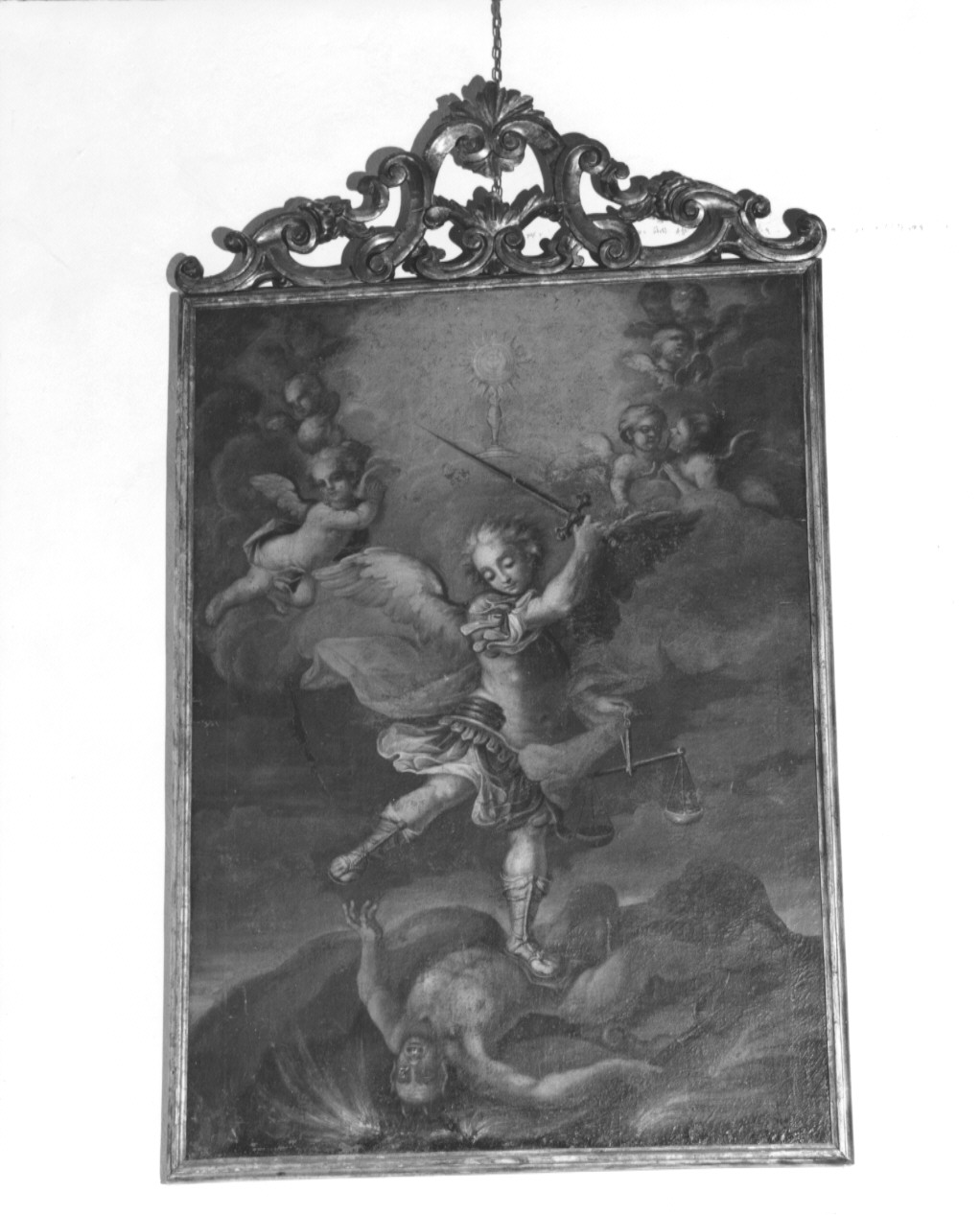 San Michele Arcangelo combatte Satana (stendardo processionale, opera isolata) - ambito emiliano (ultimo quarto sec. XVIII)