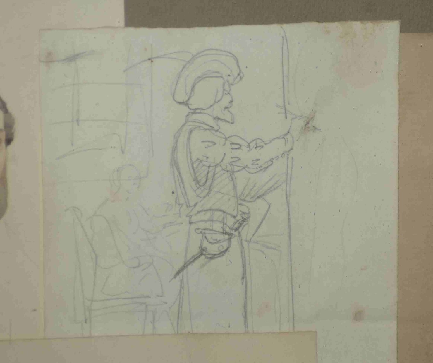 Uomo armato che dipinge con donna seduta (disegno) - ambito italiano (seconda metà sec. XIX)