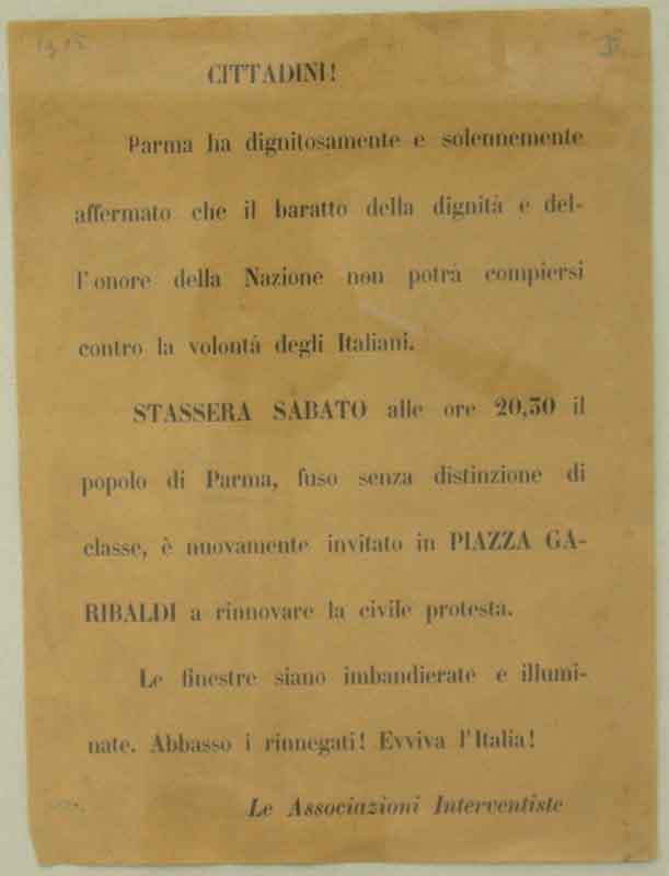 Volantino interventista (stampa) - ambito parmense (sec. XX)