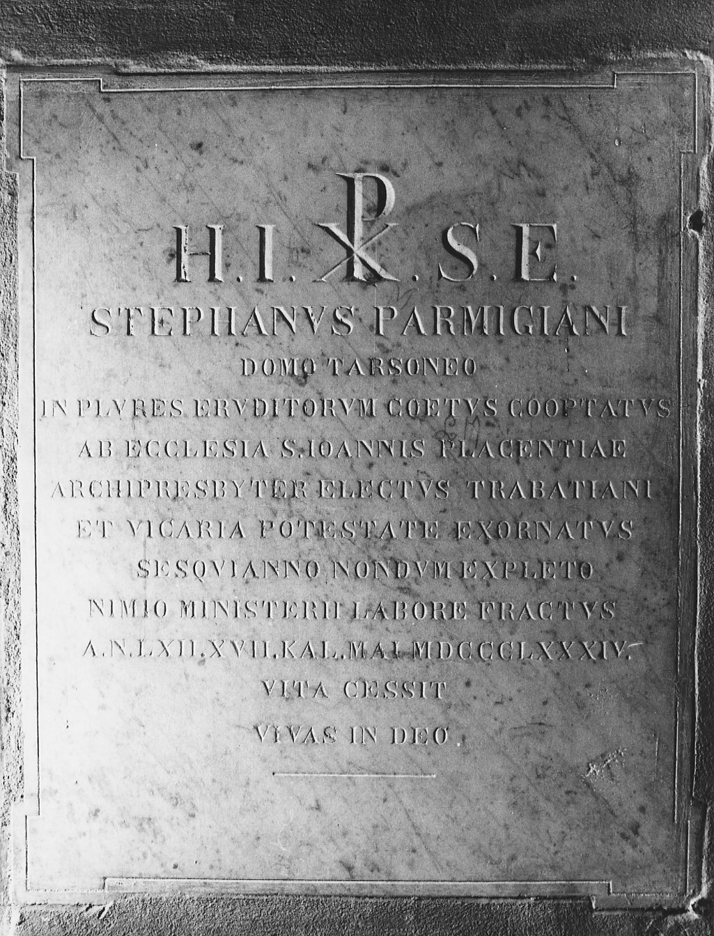 lapide commemorativa - ambito piacentino (sec. XIX)