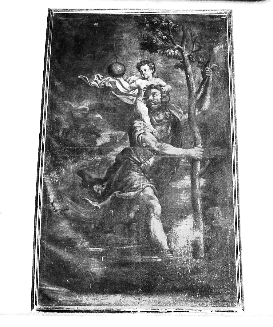San Cristoforo guada il fiume con Gesù Bambino sulle spalle, San Cristoforo guada il fiume con Gesù Bambino sulle spalle (dipinto) - ambito lombardo (fine/inizio secc. XVI/ XVII)