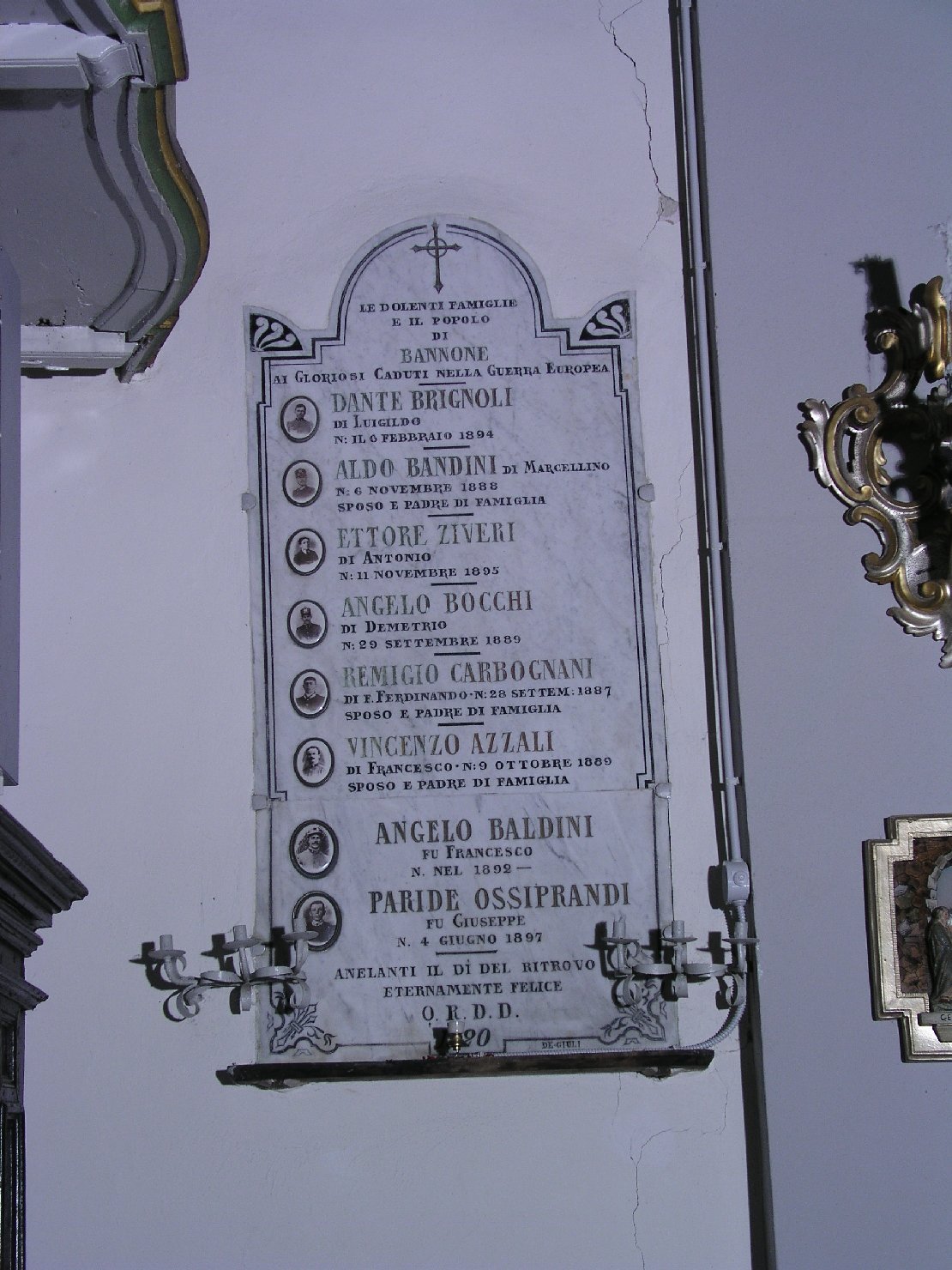 lapide commemorativa di De Giuli A (sec. XX)