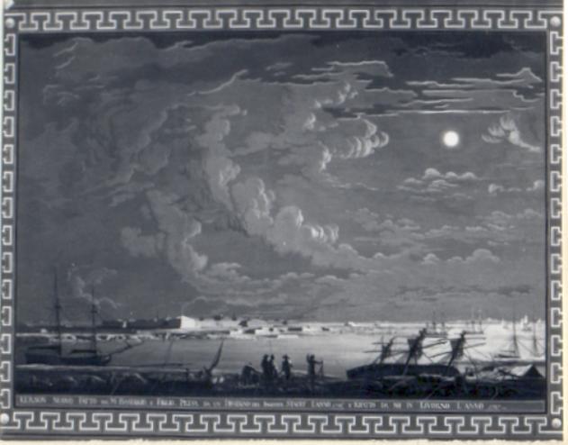 veduta notturna del porto e della città di Cherson (dipinto, serie) di Baseggio Giacomo, Baseggio Antonio (sec. XVIII)