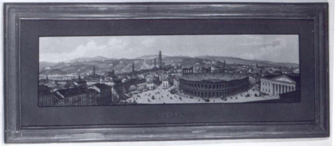 Veduta di Piazza Bra a Verona, veduta di città (litografia) di Gariboldi Gaetano (attribuito) (metà sec. XIX)
