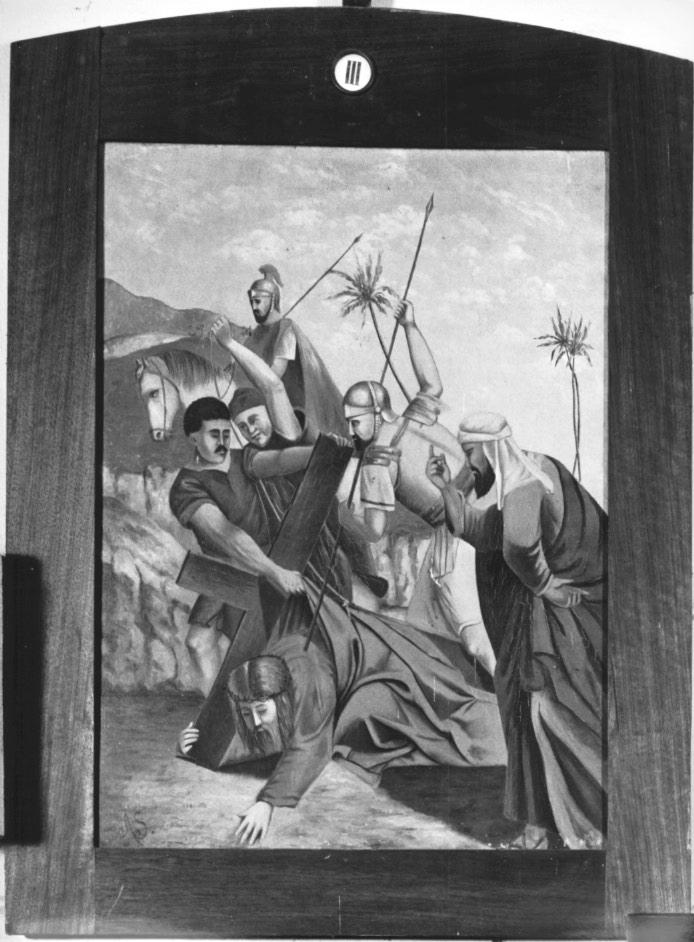 Stazione III: Gesù cade sotto la croce la prima volta (dipinto) - ambito Italia settentrionale (secondo quarto sec. XX)
