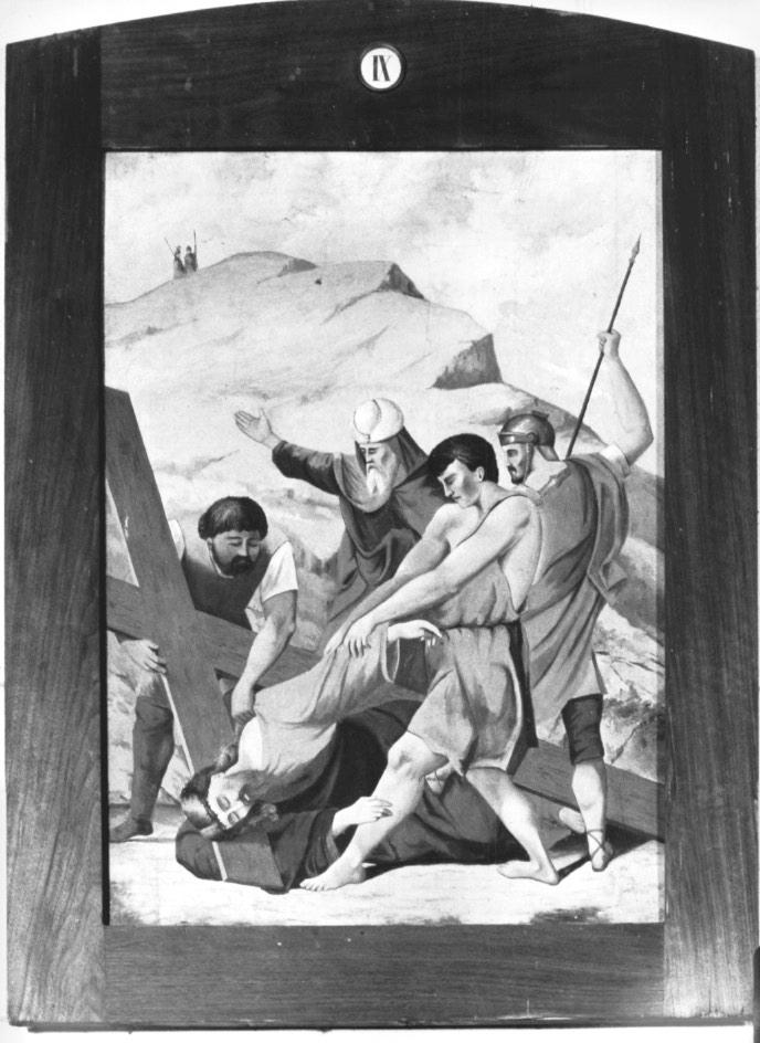Stazione IX: Gesù cade sotto la croce la terza volta (dipinto) - ambito Italia settentrionale (secondo quarto sec. XX)