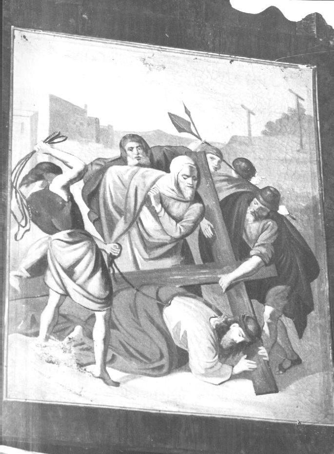 Stazione IX: Gesù cade sotto la croce la terza volta (dipinto) - ambito veneto (prima metà sec. XX)