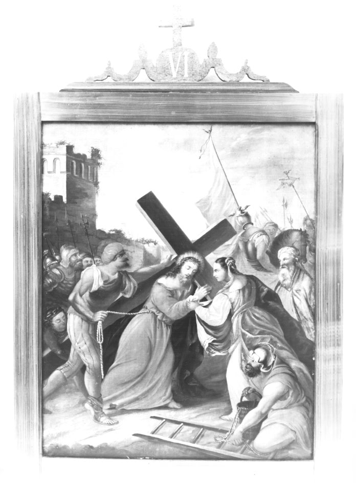Stazione VI: Gesù asciugato da Santa Veronica (dipinto) - ambito Italia nord-orientale (prima metà sec. XX)