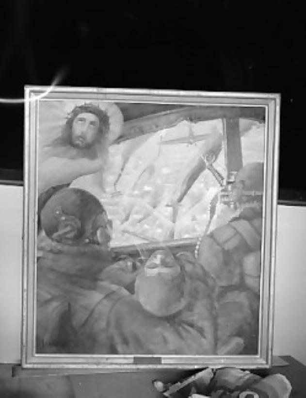 Scena di battaglia aerea con apparizione di Cristo (dipinto) - ambito Italia nord-orientale (sec. XX)