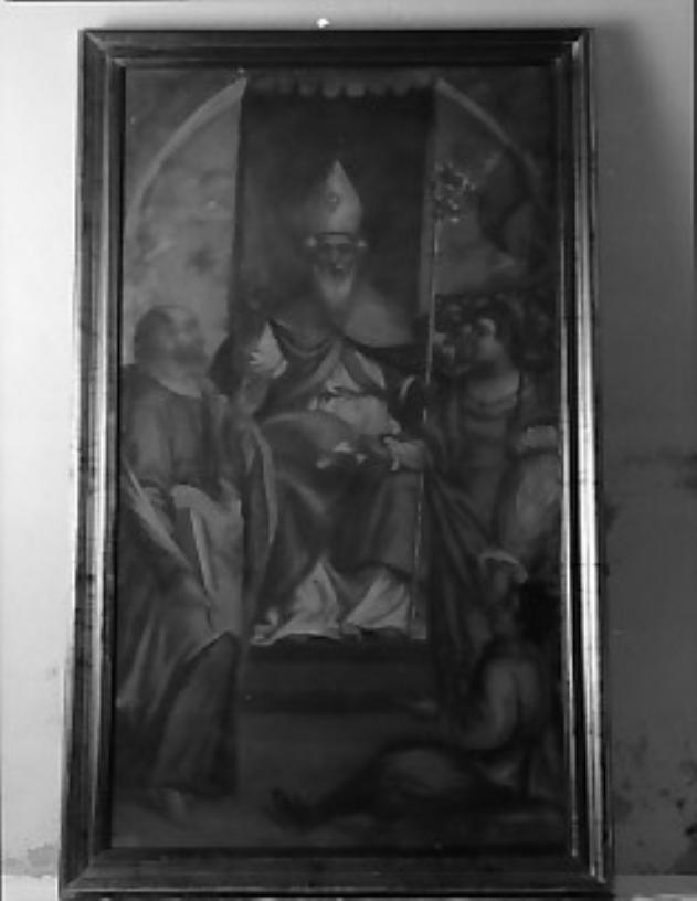 Papa benedicente tra santi e committente (dipinto) - ambito Italia nord-orientale (metà sec. XVII)