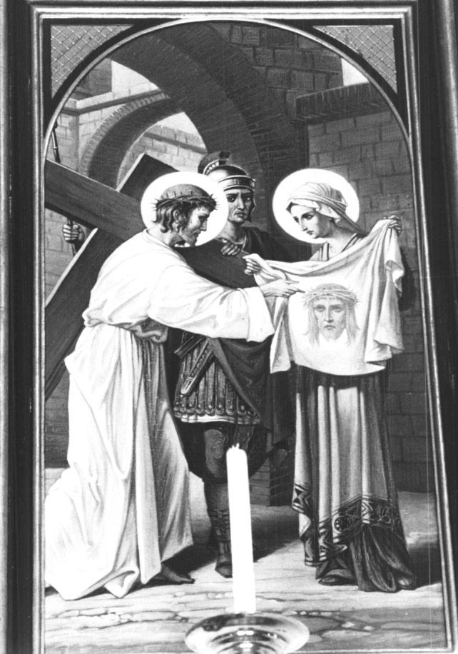 Stazione VI: Gesù asciugato da Santa Veronica (dipinto) - ambito Italia nord-orientale (sec. XX)