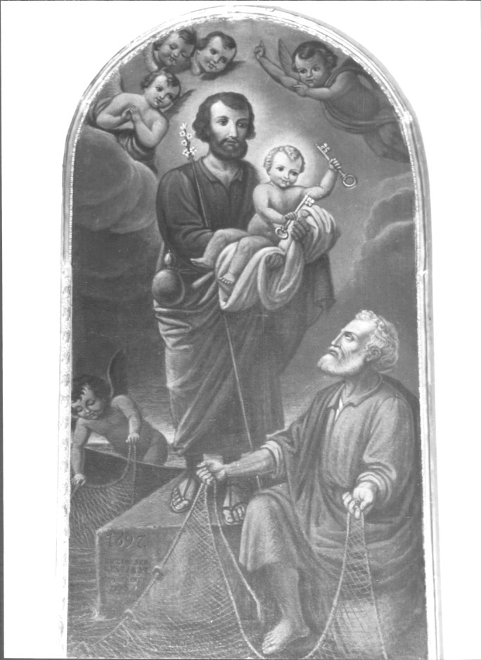 San Giuseppe, Gesù Bambino e San Pietro (dipinto) - ambito Italia nord-orientale (sec. XVII)