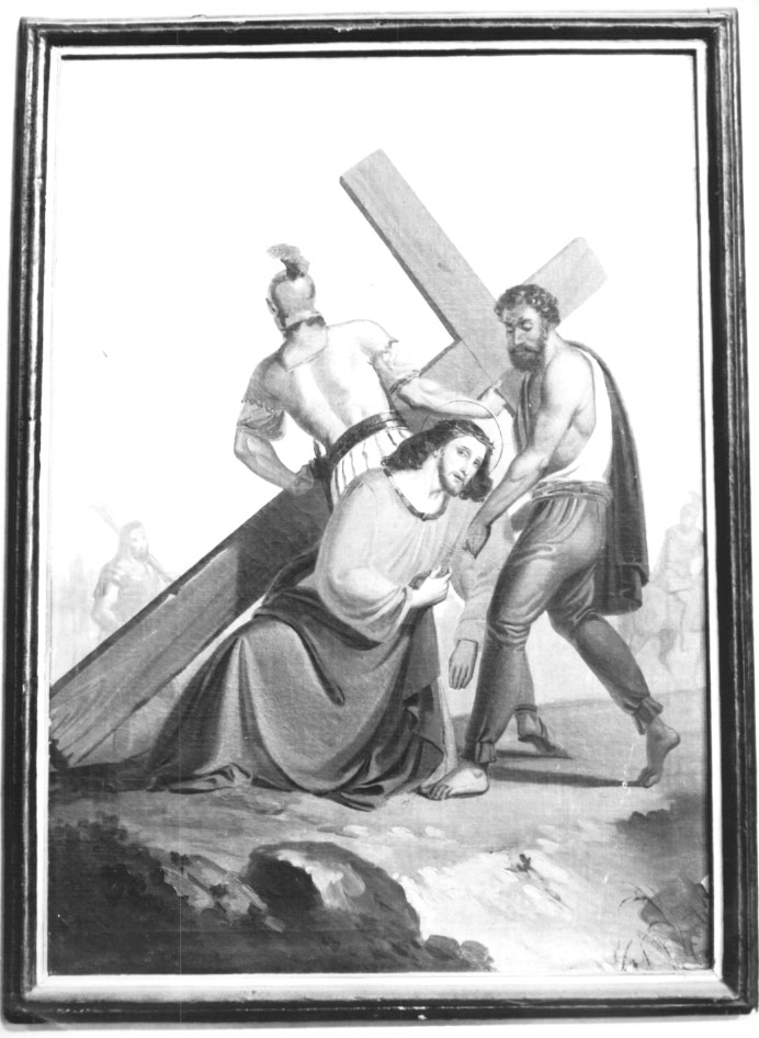 Stazione III: Gesù cade sotto la croce la prima volta (dipinto) - ambito Italia nord-orientale (sec. XIX)