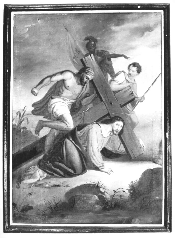 Stazione VII: Gesù cade sotto la croce la seconda (dipinto) - ambito Italia nord-orientale (sec. XIX)